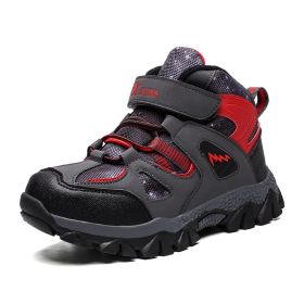 Winter Children Shoes Hiking Shoes Non-slip Sports Shoes Warm Outdoor Boys Boots Teenagers Mountain Climbing Trekking Sneakers (Color: Red Hiking Shoes, size: 01)