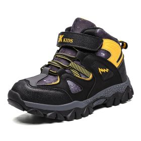 Winter Children Shoes Hiking Shoes Non-slip Sports Shoes Warm Outdoor Boys Boots Teenagers Mountain Climbing Trekking Sneakers (Color: Yellow Hiking Shoes, size: 2.5)