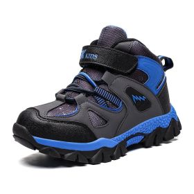 Winter Children Shoes Hiking Shoes Non-slip Sports Shoes Warm Outdoor Boys Boots Teenagers Mountain Climbing Trekking Sneakers (Color: Blue Hiking Shoes, size: 08)