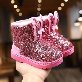 Winter Kids Boots for Girls Snow Boots Children Hiking Shoes Warm Plush Kids Pink Snow Boots Girls Rain Boots Running Shoes (Color: Pink, size: 27)