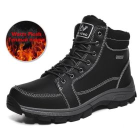 Brand Winter Leather Men Boots Plush Warm Men Snow Boots Outdoor Non-slip Hiking Boots Men Winter Shoes Men Sneakers Size 39-48 (Color: Plush Black, size: 09)