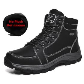 Brand Winter Leather Men Boots Plush Warm Men Snow Boots Outdoor Non-slip Hiking Boots Men Winter Shoes Men Sneakers Size 39-48 (Color: No Plush Black, size: 07)