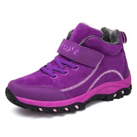 Waterproof Winter Men Boots Warm Fur Snow Women Boots Men Work Casual Sneakers Outdoor Hiking Boots Rubber Ankle Boots Size 48 (Color: Purple, size: 07)