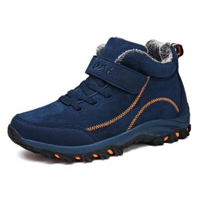 Waterproof Winter Men Boots Warm Fur Snow Women Boots Men Work Casual Sneakers Outdoor Hiking Boots Rubber Ankle Boots Size 48 (Color: Blue, size: 7.5)