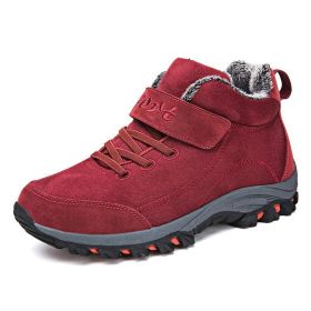 Waterproof Winter Men Boots Warm Fur Snow Women Boots Men Work Casual Sneakers Outdoor Hiking Boots Rubber Ankle Boots Size 48 (Color: Red, size: 10.5)