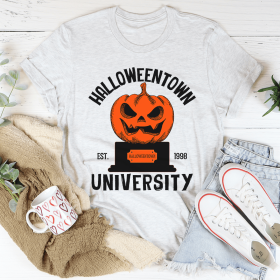 Merchmallow Halloween University T-Shirt (Color: Ash, size: L)