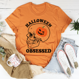 Halloween Obsessed T-Shirt (Color: Burnt Orange, size: XL)