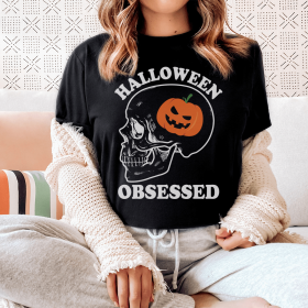 Halloween Obsessed T-Shirt (Color: Black Heather, size: 3XL)