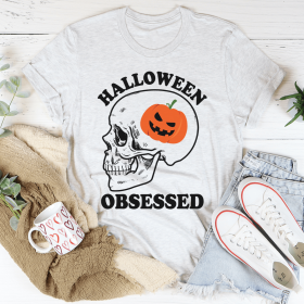 Halloween Obsessed T-Shirt (Color: Ash, size: 2XL)