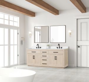 80 inch modern high glossy white solid wood bath vanity cabinet  3 silent drawers, floating shelves. Huge storage. (Color: Milk OAK)