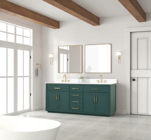 80 inch modern high glossy white solid wood bath vanity cabinet  3 silent drawers, floating shelves. Huge storage. (Color: Green)