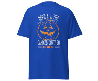 Halloween all candy go to waist t-shirt pumpkin design black , size Medium (Color: Blue)