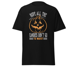 Halloween all candy go to waist t-shirt pumpkin design black , size Medium (Color: Black)