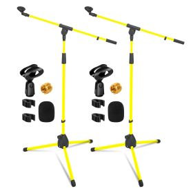 5 Core Tripod Mic Stand Heavy Duty Height Adjustable Floor Microphone Boom Arm Pedestal Para Microfono for Singing On Stage Studio - MS 080 YLW (Color: MS 080 YLW 2PC)