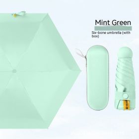 Ultra-light Five-fold Capsule Pocket Umbrella Black Glue Sun Umbrella For Women (Option: Mint Green Umbrella Zipper Box)