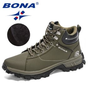 BONA 2022 NewDesigners Nubuck Sports Tactical Boots Men Hiking Mountain Shoes High Top Plush Tactical Footwear Masculino Comfy (Color: Army green S gray, size: 09)