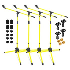 5 Core Tripod Mic Stand Heavy Duty Height Adjustable Floor Microphone Boom Arm Pedestal Para Microfono for Singing On Stage Studio - MS 080 YLW (Color: MS 080 YLW 4PC)