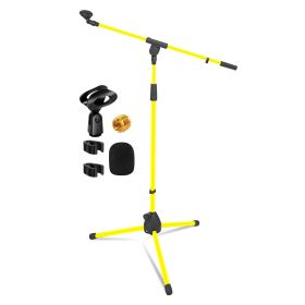 5 Core Tripod Mic Stand Heavy Duty Height Adjustable Floor Microphone Boom Arm Pedestal Para Microfono for Singing On Stage Studio - MS 080 YLW (Color: MS 080 YLW)