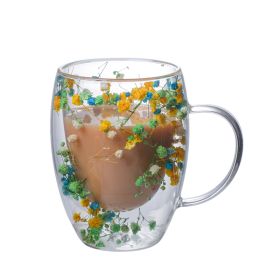 Real Flower Double Layer Glass Cup Borosilicate Simple (Option: H)