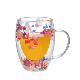 Real Flower Double Layer Glass Cup Borosilicate Simple (Option: F)