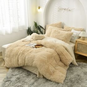 Mink Fur Four-piece Plush Rhinestone Velvet Duvet Cover (Option: Khaki-200x230cm)