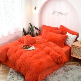 Mink Fur Four-piece Plush Rhinestone Velvet Duvet Cover (Option: Orange-200x230cm)