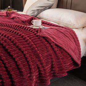 Milk Velvet Blanket Thickened Strip Cut Flower Flannel Blanket (Option: Wine Red-180 X200CM Cover Blanket)