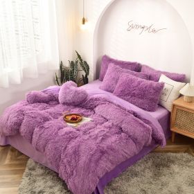 Mink Fur Four-piece Plush Rhinestone Velvet Duvet Cover (Option: Purple-229X265cm)