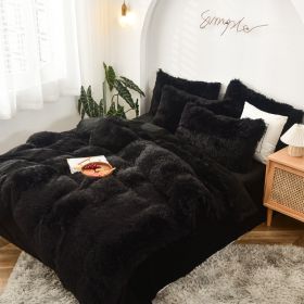 Mink Fur Four-piece Plush Rhinestone Velvet Duvet Cover (Option: Dazzling Black-229X265cm)