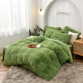 Mink Fur Four-piece Plush Rhinestone Velvet Duvet Cover (Option: Avocado Green-220x240cm)