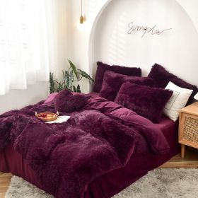 Mink Fur Four-piece Plush Rhinestone Velvet Duvet Cover (Option: Purplish Red-229X265cm)