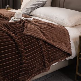 Milk Velvet Blanket Thickened Strip Cut Flower Flannel Blanket (Option: Dark Coffee Color-230 X200CM Cover Blanket)