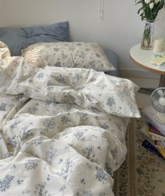 Cream Xia Zhi Ins Floral Vintage Cotton Four-piece Set (Option: Green Gardenia-1.5m Flat Sheet 4pcs)